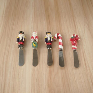 Mixed Lot 0f 5 Boston Warehouse Christmas Holiday Cheese Spreaders Knives